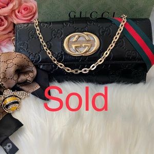 ‼️SOLD❗️💯Auth Gucci Leather embossed GG WOC/ Long Wallet/Black